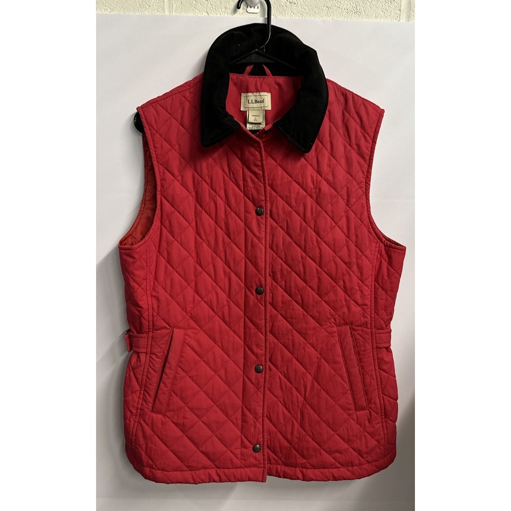 L.L. Bean Womens Quilted Vest Red‎ Black Collar Thermal Size Large